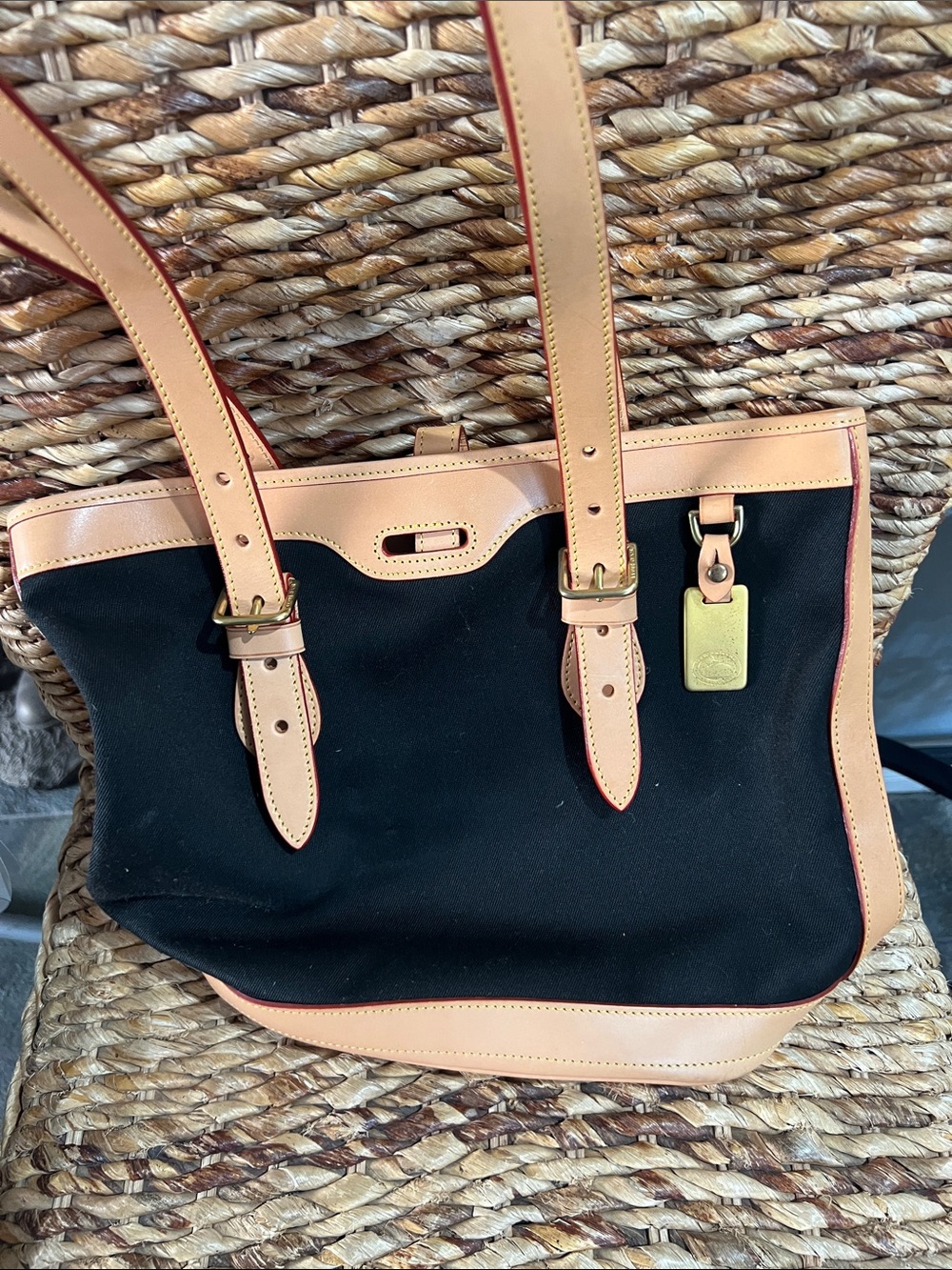 Dooney & Bourke Black Canvas Tote with Tan Leather Trim